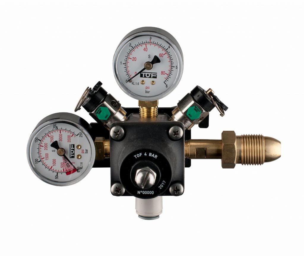 Primary Mixed Gas Regulator (Bottle Mounted) 3/8" 55PSI C/W Twin Gauge & Double Saftey Valve -0